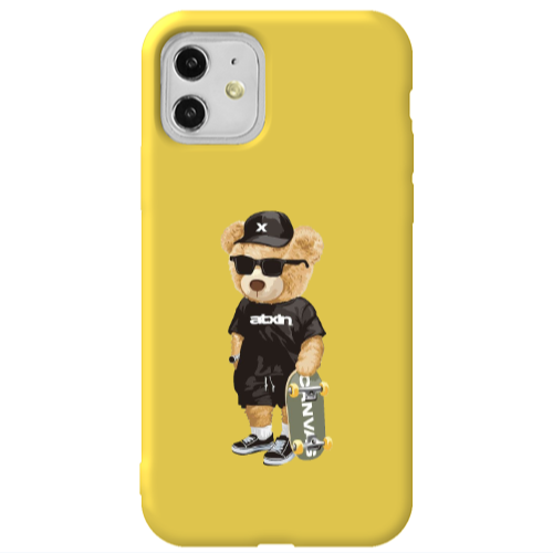 Apple iPhone 11  Bear with glasses Yellow Colored Silicone TPU Θήκη