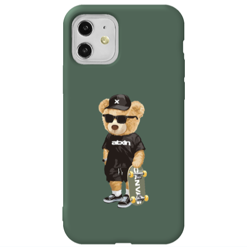 Apple iPhone 11  Bear with glasses Dark Green Colored Silicone TPU Θήκη
