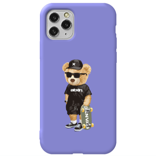 Apple iPhone 11 Pro Bear with glasses Purple Colored Silicone TPU Θήκη