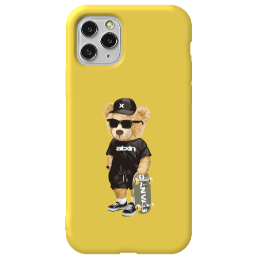 Apple iPhone 11 Pro Bear with glasses Yellow Colored Silicone TPU Θήκη