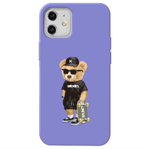 Apple iPhone 12 Bear with glasses Purple Colored Silicone TPU Θήκη
