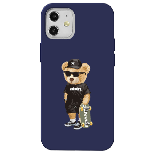 Apple iPhone 12 Bear with glasses Dark blue Colored Silicone TPU Θήκη