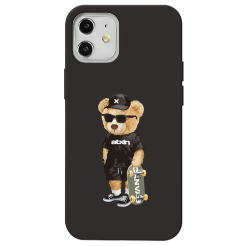Apple iPhone 12 Bear with glasses Black Colored Silicone TPU Θήκη