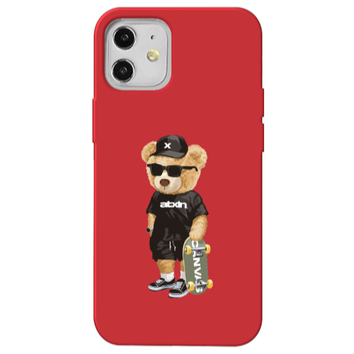 Apple iPhone 12 Bear with glasses Red Colored Silicone TPU Θήκη