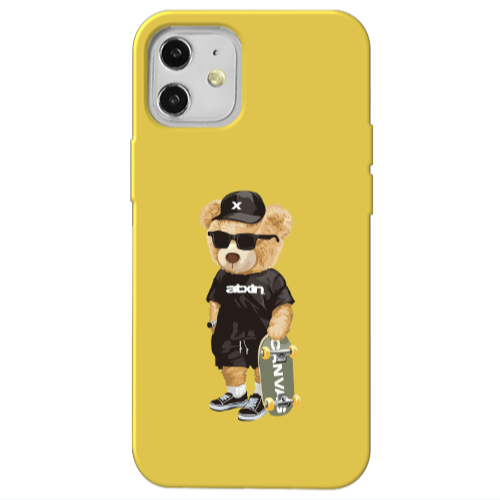 Apple iPhone 12 Bear with glasses Yellow Colored Silicone TPU Θήκη