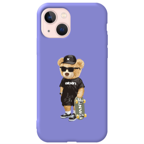 Apple iPhone 13 Bear with glasses Purple Colored Silicone TPU Θήκη