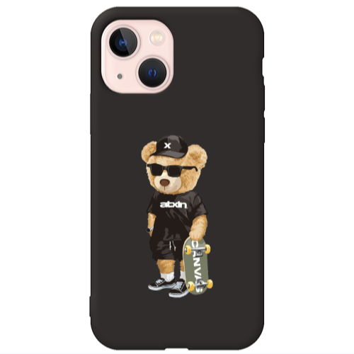 Apple iPhone 13 Bear with glasses Black Colored Silicone TPU Θήκη