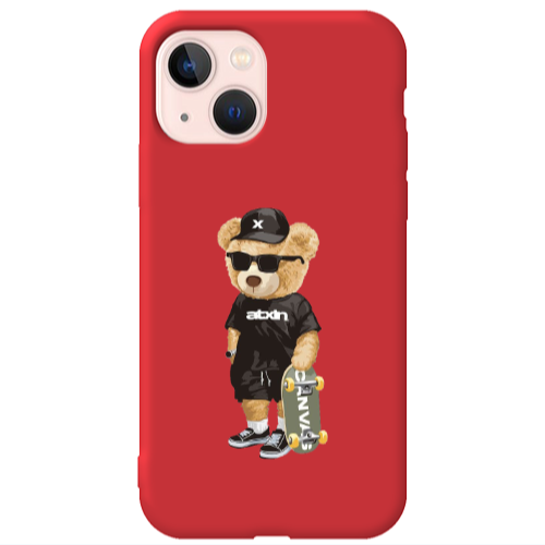 Apple iPhone 13 Bear with glasses Red Colored Silicone TPU Θήκη