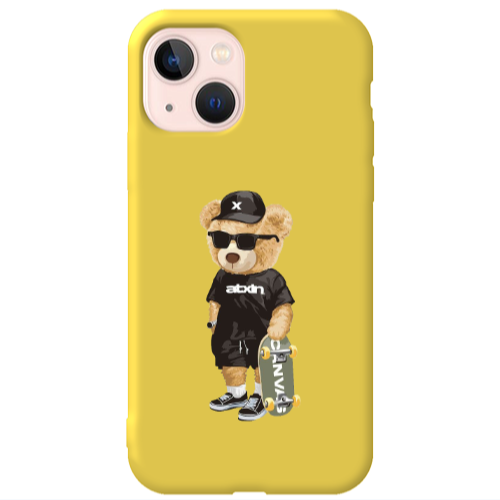 Apple iPhone 13 Bear with glasses Yellow Colored Silicone TPU Θήκη