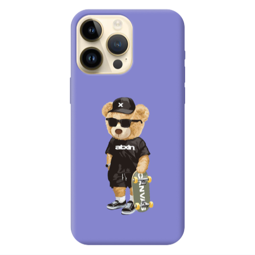 Apple iPhone 13 Pro Max Bear with glasses Purple Colored Silicone TPU Θήκη