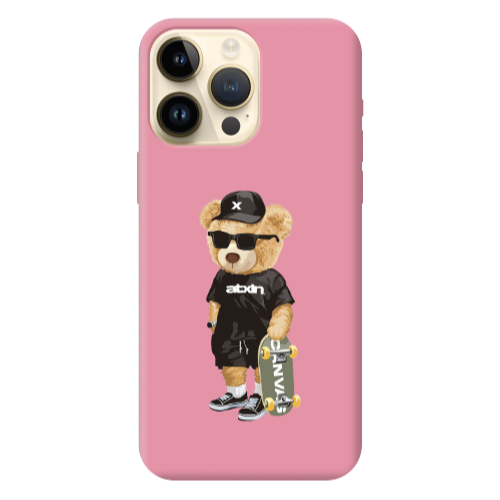 Apple iPhone 13 Pro Max Bear with glasses Pink Colored Silicone TPU Θήκη