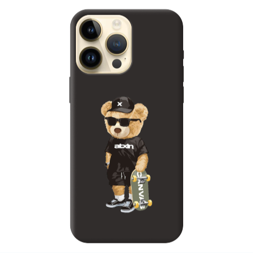 Apple iPhone 13 Pro Max Bear with glasses Black Colored Silicone TPU Θήκη