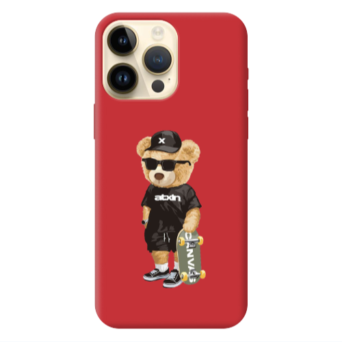 Apple iPhone 13 Pro Max Bear with glasses Red Colored Silicone TPU Θήκη