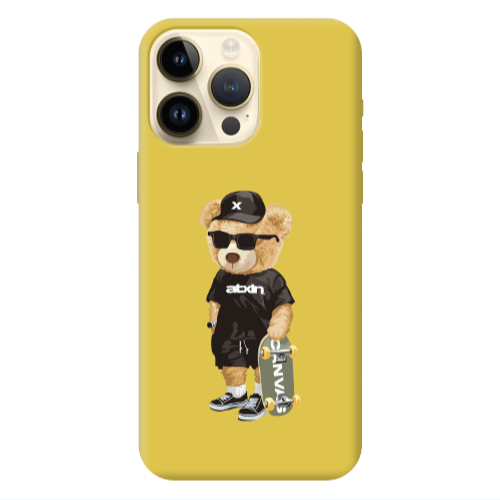 Apple iPhone 13 Pro Max Bear with glasses Yellow Colored Silicone TPU Θήκη