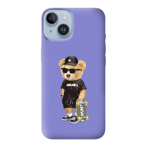 Apple iPhone 14  Bear with glasses Purple Colored Silicone TPU Θήκη