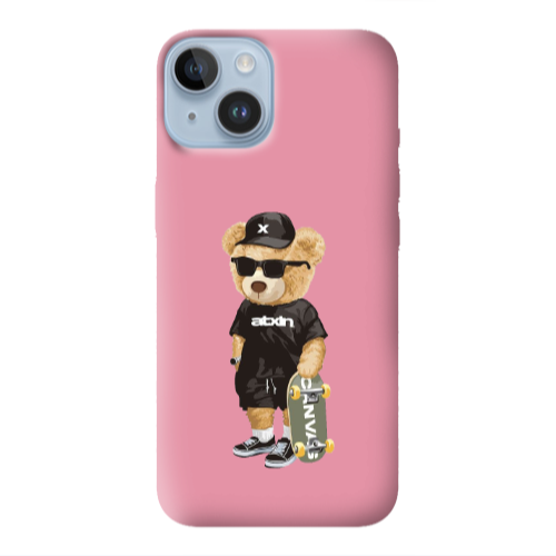 Apple iPhone 14  Bear with glasses Pink Colored Silicone TPU Θήκη