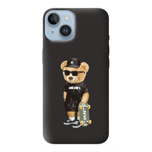 Apple iPhone 14  Bear with glasses Black Colored Silicone TPU Θήκη