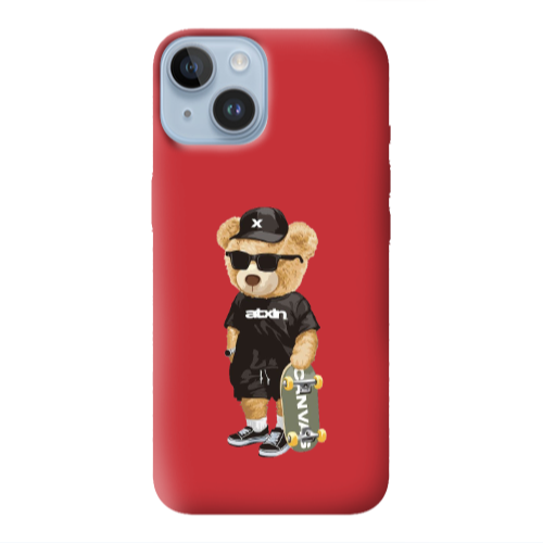 Apple iPhone 14 Plus Bear with glasses Red Colored Silicone TPU Θήκη