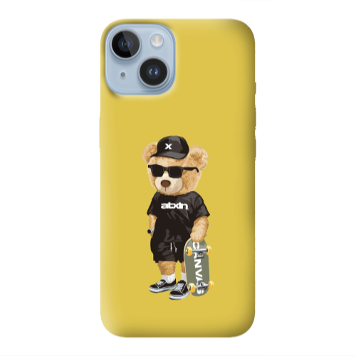 Apple iPhone 14 Plus Bear with glasses Yellow Colored Silicone TPU Θήκη