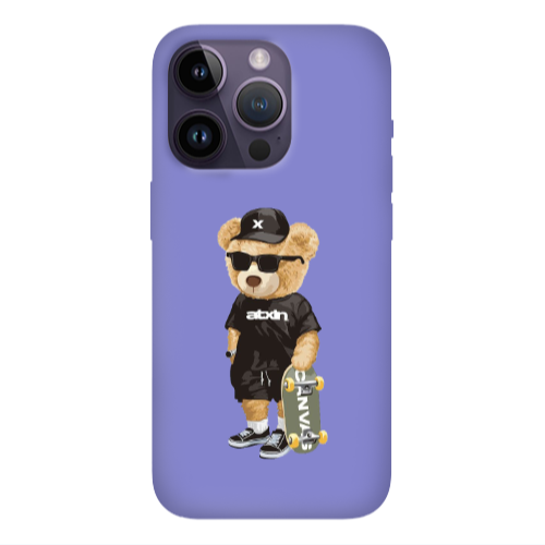 Apple iPhone 14 Pro  Bear with glasses Purple Colored Silicone TPU Θήκη