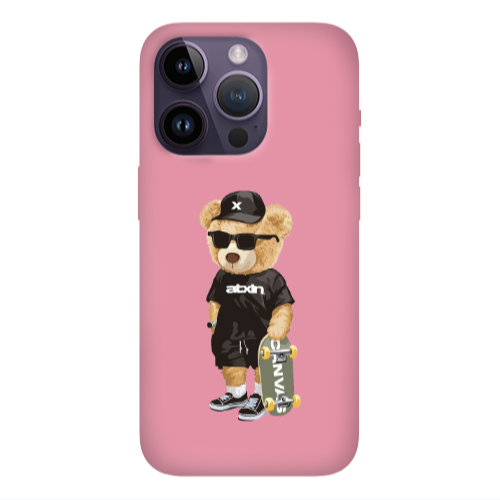Apple iPhone 14 Pro  Bear with glasses Pink Colored Silicone TPU Θήκη