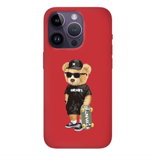 Apple iPhone 14 Pro  Bear with glasses Red Colored Silicone TPU Θήκη