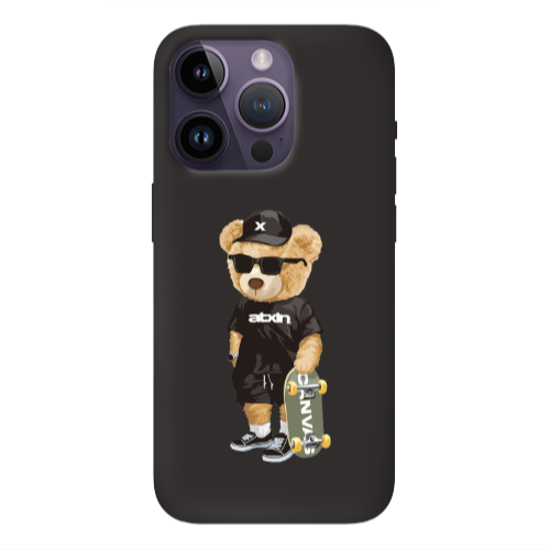 Apple iPhone 14 Pro Max Bear with glasses Black Colored Silicone TPU Θήκη