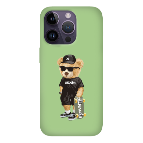 Apple iPhone 14 Pro Max Bear with glasses Light Green Colored Silicone TPU Θήκη