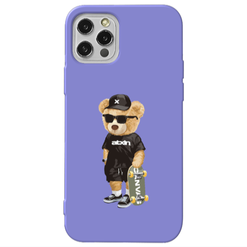 Apple iPhone 13 Pro Bear with glasses Purple Colored Silicone TPU Θήκη