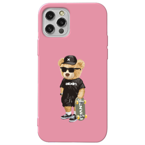 Apple iPhone 13 Pro Bear with glasses Pink Colored Silicone TPU Θήκη