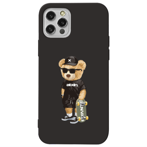 Apple iPhone 13 Pro Bear with glasses Black Colored Silicone TPU Θήκη