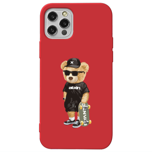 Apple iPhone 13 Pro Bear with glasses Red Colored Silicone TPU Θήκη