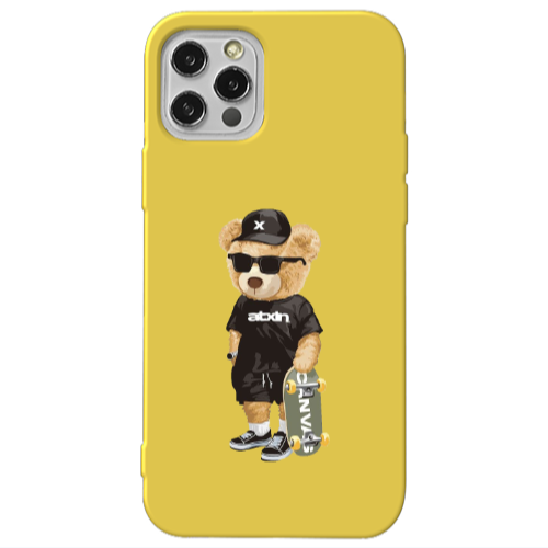 Apple iPhone 13 Pro Bear with glasses Yellow Colored Silicone TPU Θήκη