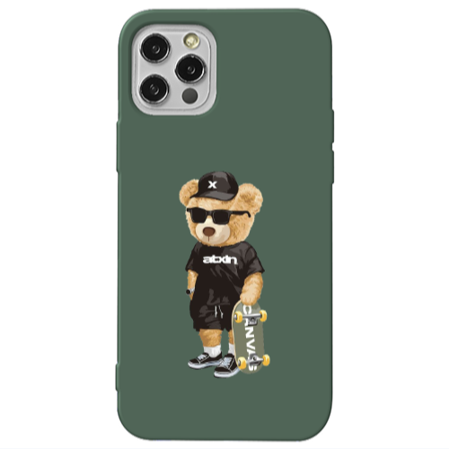 Apple iPhone 13 Pro Bear with glasses Dark Green Colored Silicone TPU Θήκη