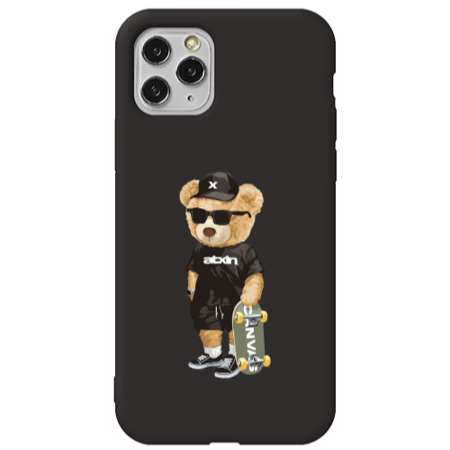 Apple iPhone 11 Pro Max Bear with glasses Black Colored Silicone TPU Θήκη