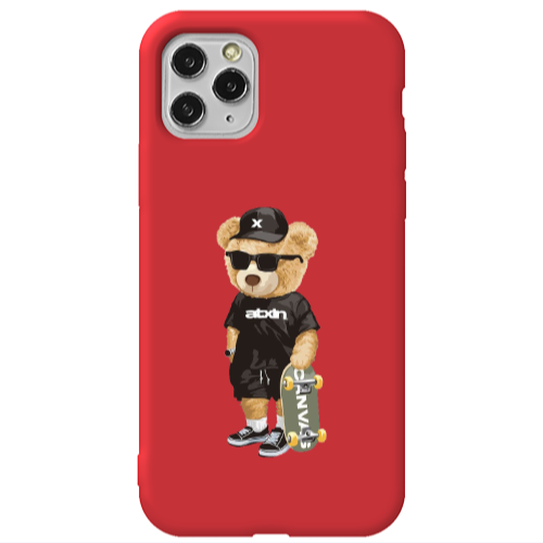 Apple iPhone 11 Pro Max Bear with glasses Red Colored Silicone TPU Θήκη