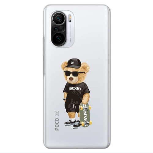 Xiaomi Poco F3 Bear with glasses Transparent Silicone TPU Θήκη