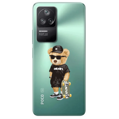 Xiaomi Poco F4 Bear with glasses Transparent Silicone TPU Θήκη