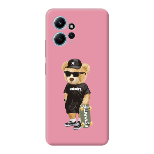 Xiaomi Redmi Note 12 4G Bear with glasses Pink Colored Silicone TPU Θήκη