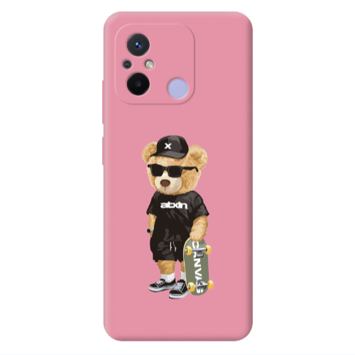 Xiaomi Redmi 12C Bear with glasses Pink Colored Silicone TPU Θήκη