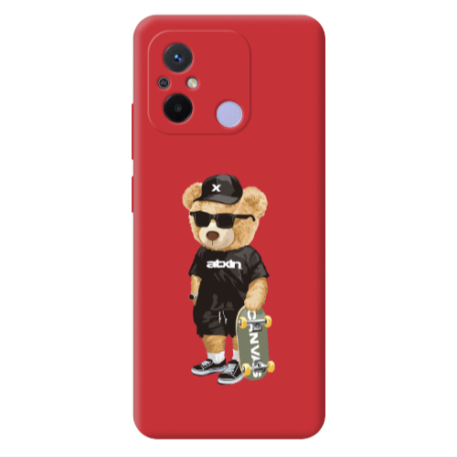 Xiaomi Redmi 12C Bear with glasses Red Colored Silicone TPU Θήκη