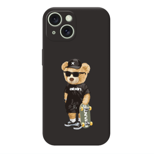 Apple iPhone 15 Bear with glasses Black Colored Silicone TPU Θήκη