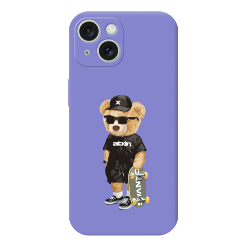 Apple iPhone 15 Plus Bear with glasses Purple Colored Silicone TPU Θήκη