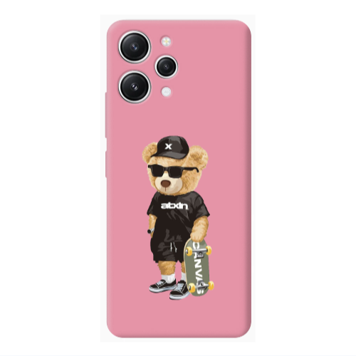 Xiaomi Redmi 12 Bear with glasses Pink Colored Silicone TPU Θήκη