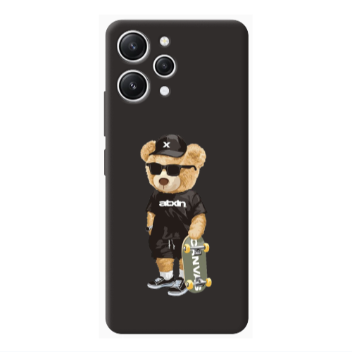 Xiaomi Redmi 12 Bear with glasses Black Colored Silicone TPU Θήκη