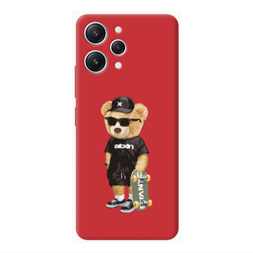 Xiaomi Redmi 12 Bear with glasses Red Colored Silicone TPU Θήκη