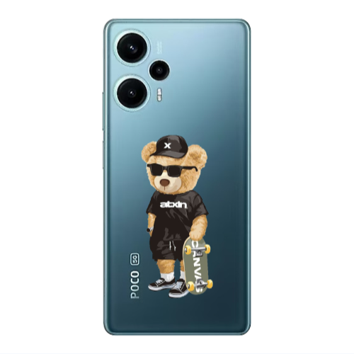 Xiaomi Poco F5 Bear with glasses Transparent Silicone TPU Θήκη