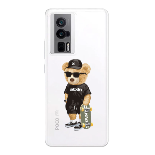 Xiaomi Poco F5 Pro Bear with glasses Transparent Silicone TPU Θήκη