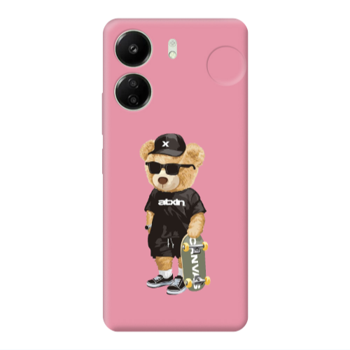 Xiaomi Redmi 13C Bear with glasses Pink Colored Silicone TPU Θήκη