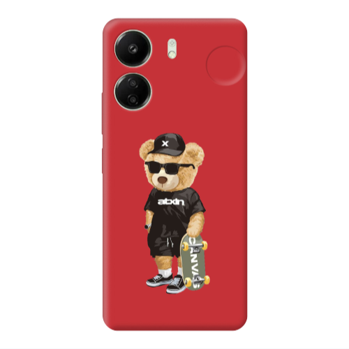 Xiaomi Redmi 13C Bear with glasses Red Colored Silicone TPU Θήκη